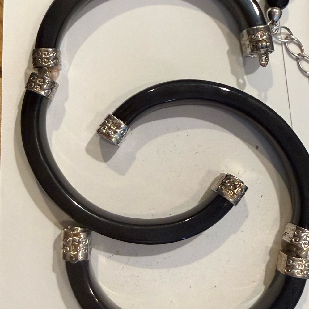 Jay King black Agate Micro Opal necklace bracelet earrings set - Picture 6 of 8